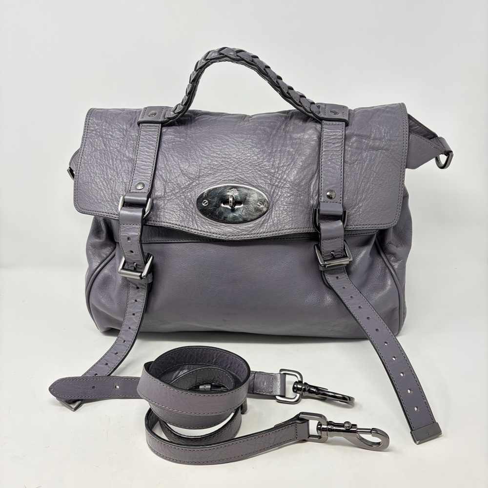 Mulberry‎ Alexa Regular Slate Gray Lilac Leather Gunmetal Authenticated COA